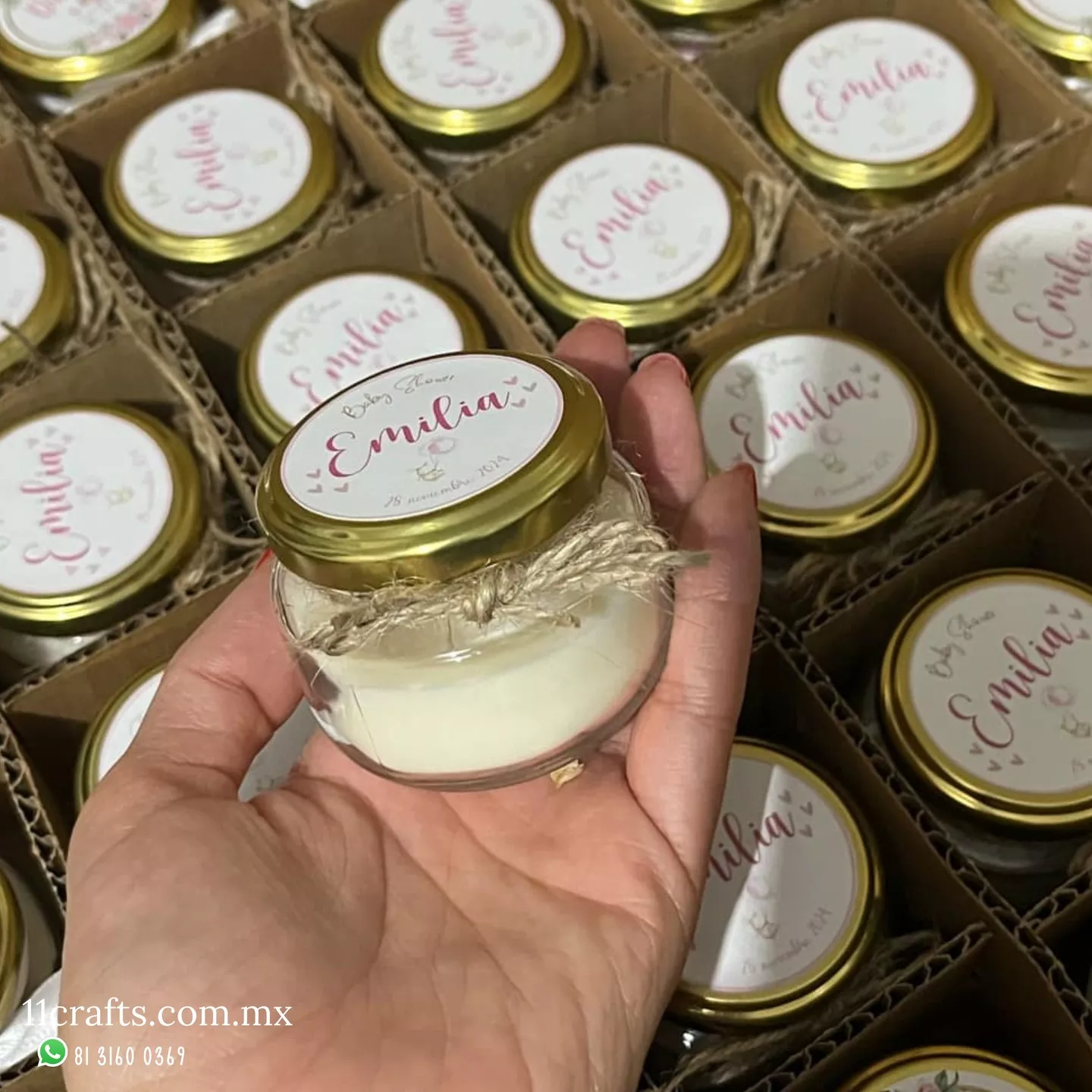Velas personalizadas para baby shower con detalles y aroma delicioso